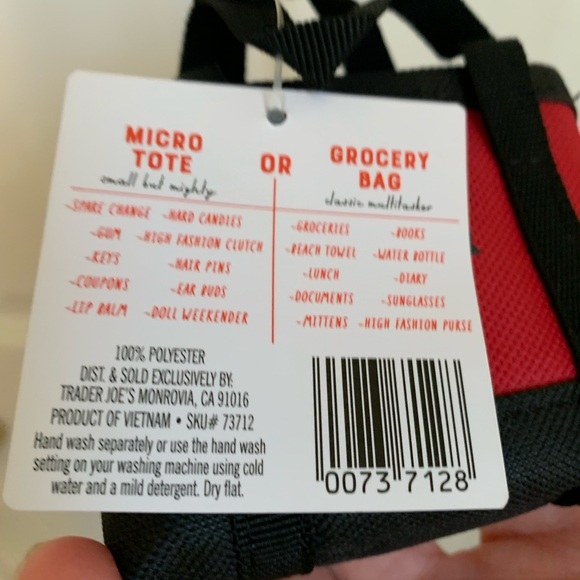 Trader Joe's Micro Tote Zippered with Reusable Bag NWT - Picture 2 of 6